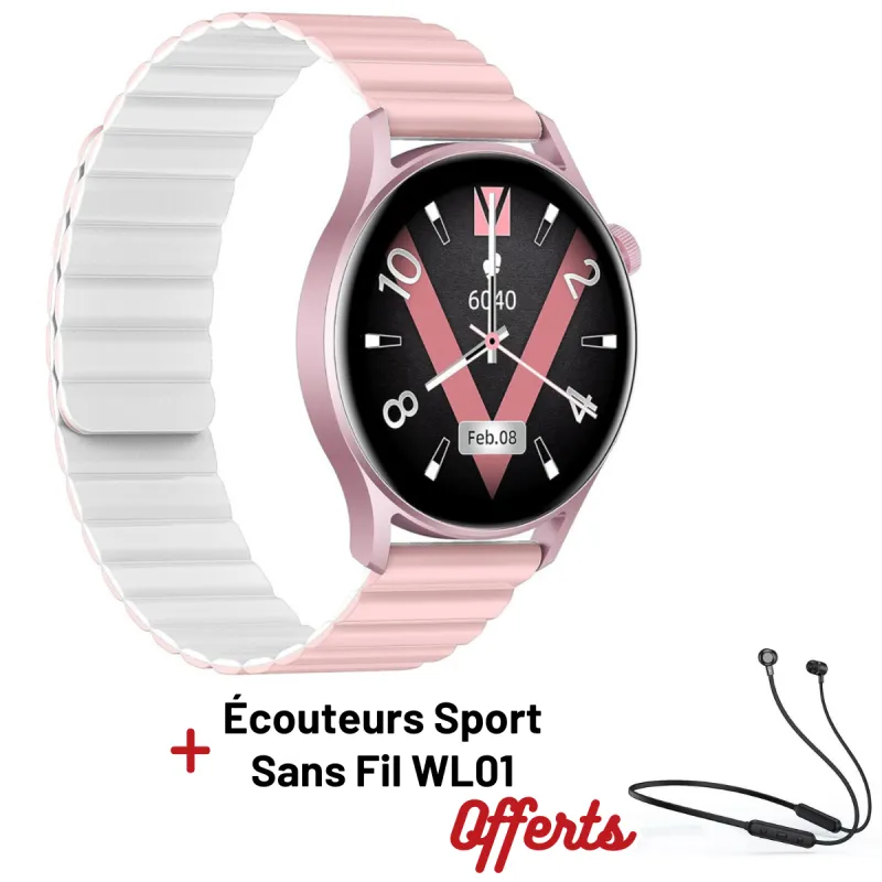 MONTRE CONNECTÉE KIESLECT LADY CALLING WATCH LORA 2 / Rose Avec Écouteurs Sport sans fil WL01 Noir