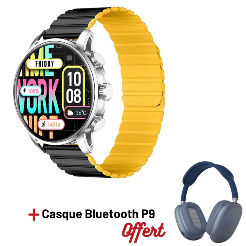 MONTRE CONNECTÉE Kieslect Smart Calling Watch Kr2 / Noir Avec Casque Bluetooth P9 Bleu