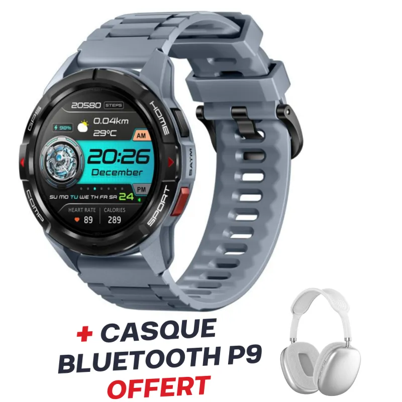 MONTRE CONNECTÉE MIBRO GS ACTIVE / Gris Avec Casque Bluetooth P9 Blanc Offert