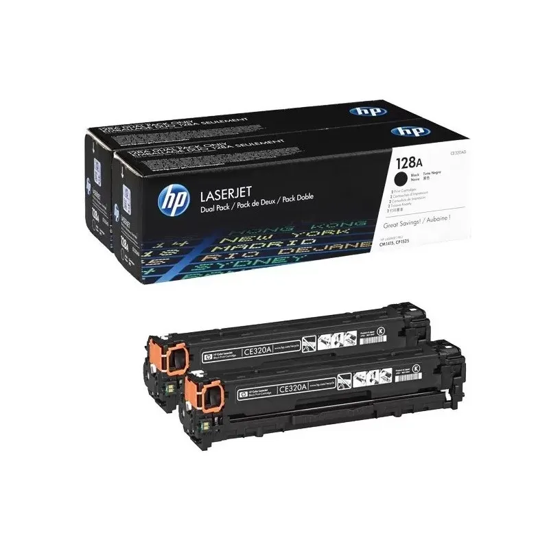 PACK DE 2 TONERS ORIGINAL HP 128A - CE320AD / NOIR