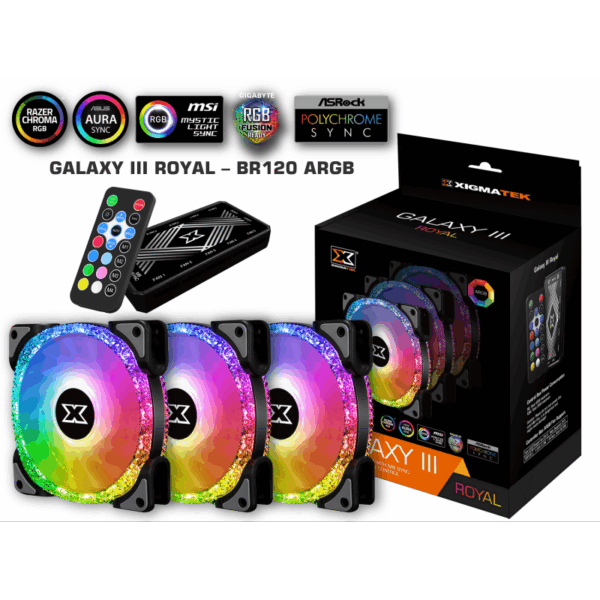 Pack de 3x Ventilateur de Boitier 120 mm Xigmatek Galaxy III Royal / ARGB