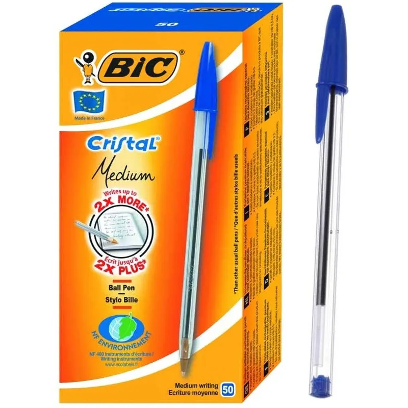 Pack de 50 Stylo à bille Cristal Medium BIC / Bleu
