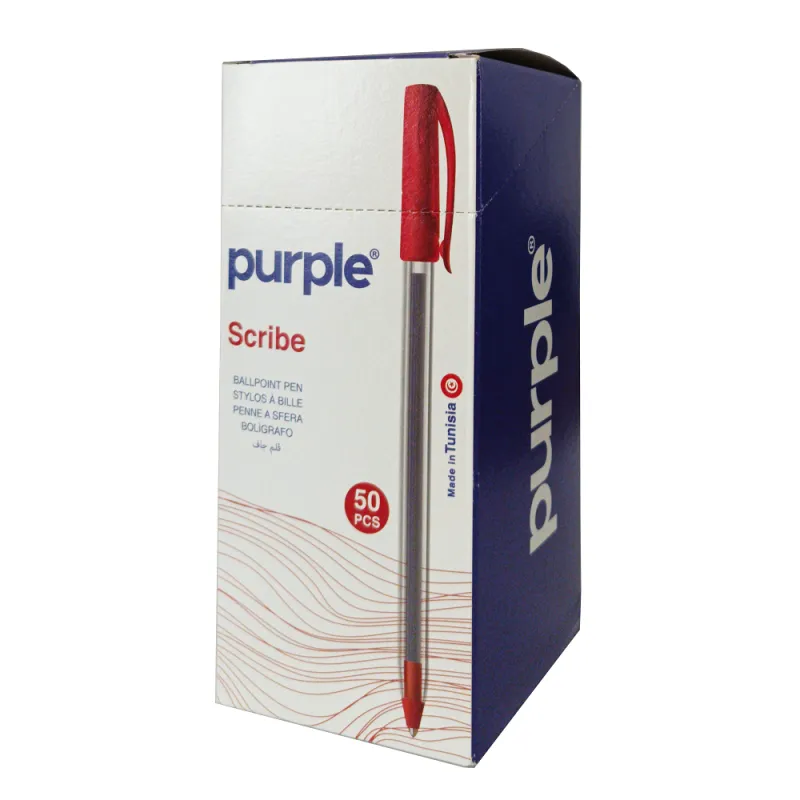 Pack de 50 Stylos à Bille Pointe SCRIBE Purple / 1,0 mm / Rouge