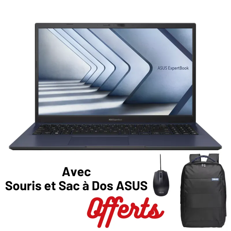 Pc Portable Asus ExpertBook B1 B1502CVA / i7-1355U / 20 Go / 512 Go SSD / Étoile noire Avec Souris et Sac à Dos