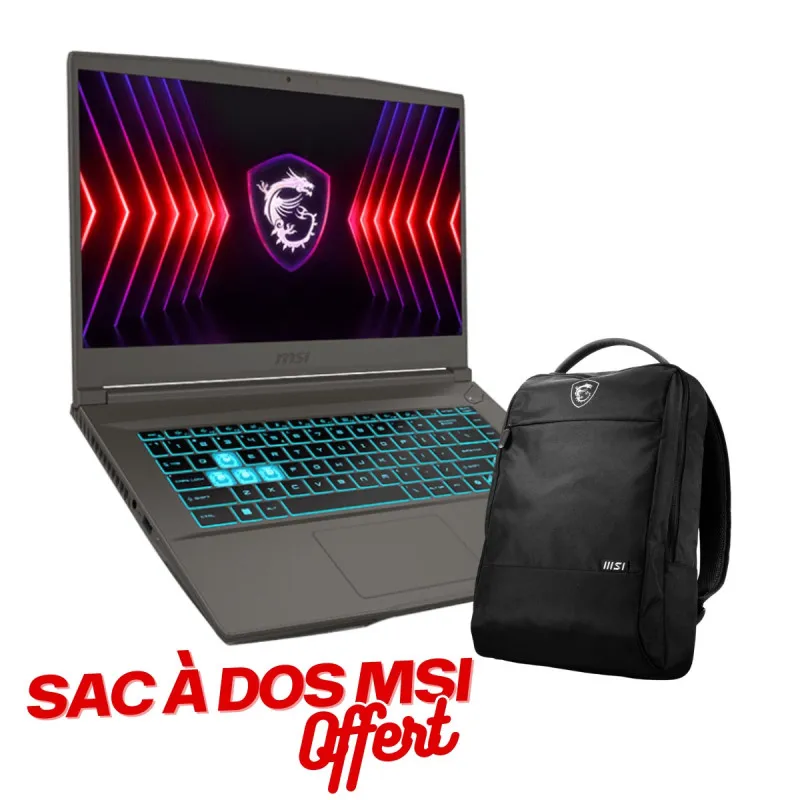Pc Portable Gamer MSI Thin 15 B13U / i7-13620H / RTX 2050 4G / 16 Go / 512 Go SSD / Windows 11 Pro / Gris Cosmos Sac à dos MSI Offert