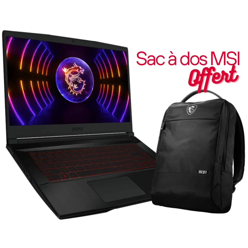 PC Portable MSI Thin GF63 12UCX / i5-12450H / RTX 2050 4G / 8 Go  + Sac à dos G34 Offert