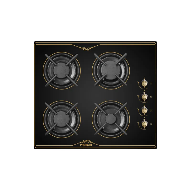 Plaque à  GAZ RUST VERRE / 4 FEUX / 60 CM / Noir