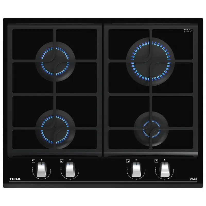 Plaque de cuisson encastrable à gaz Teka GZC 64300 / 4 Feux / 60 cm / Verre Noir