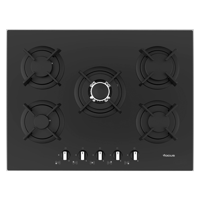 Plaque De Cuisson Focus 5 Feux 70Cm / Noir Avec thermocouple