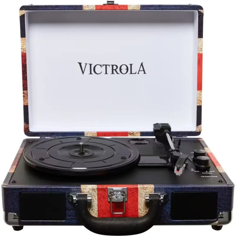 Platine VICTROLA VINYLE VALISE VINTAGE PORTABLE BT DRAPEAU UK