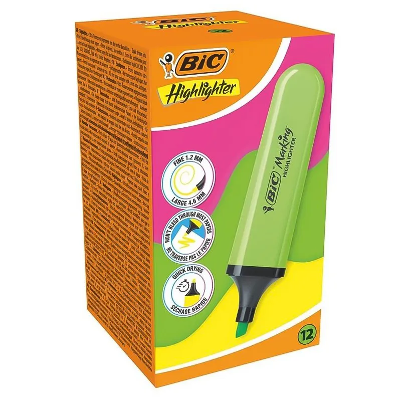 Pochette de 12 x Surligneurs BIC Highlighter GREEN Flat – NEON EU