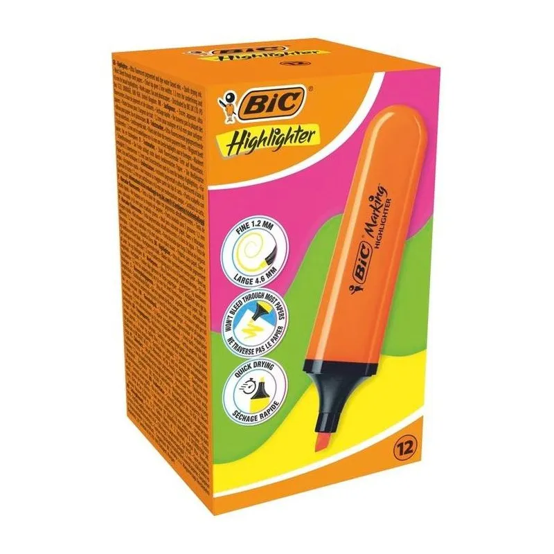 Pochette de 12 x Surligneurs BIC Highlighter ORANGE Flat – NEON EU
