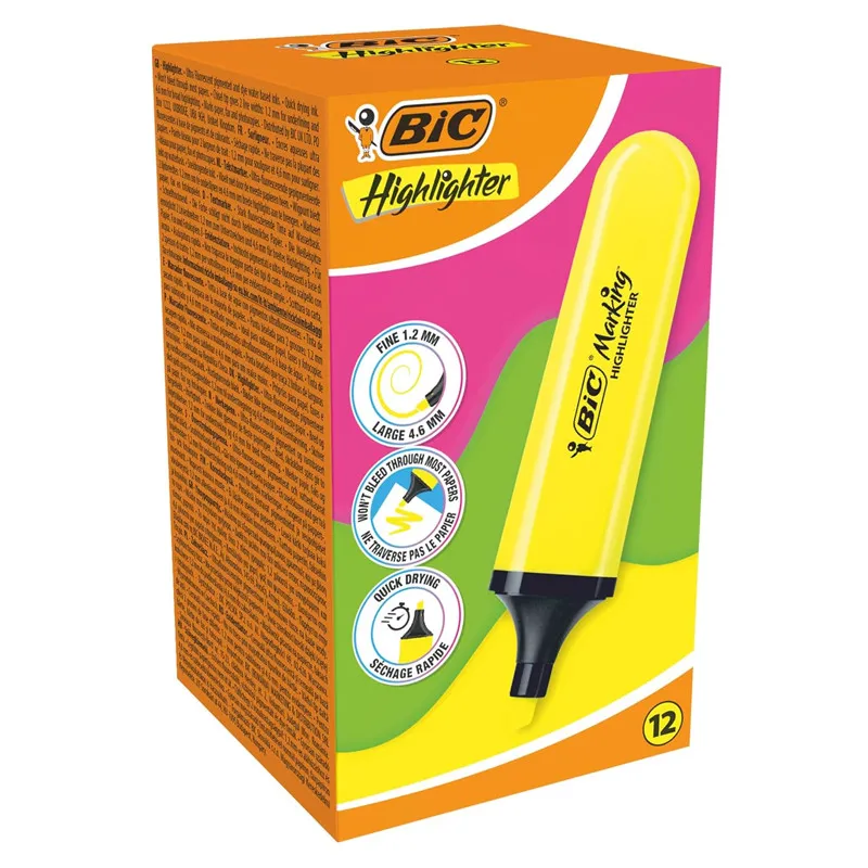 Pochette de 12 x Surligneurs BIC Highlighter YELLOW  Flat – NEON EU
