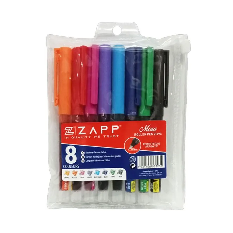 Pochette de 8 Stylos ZAPP ROLLER MORA / Assortis