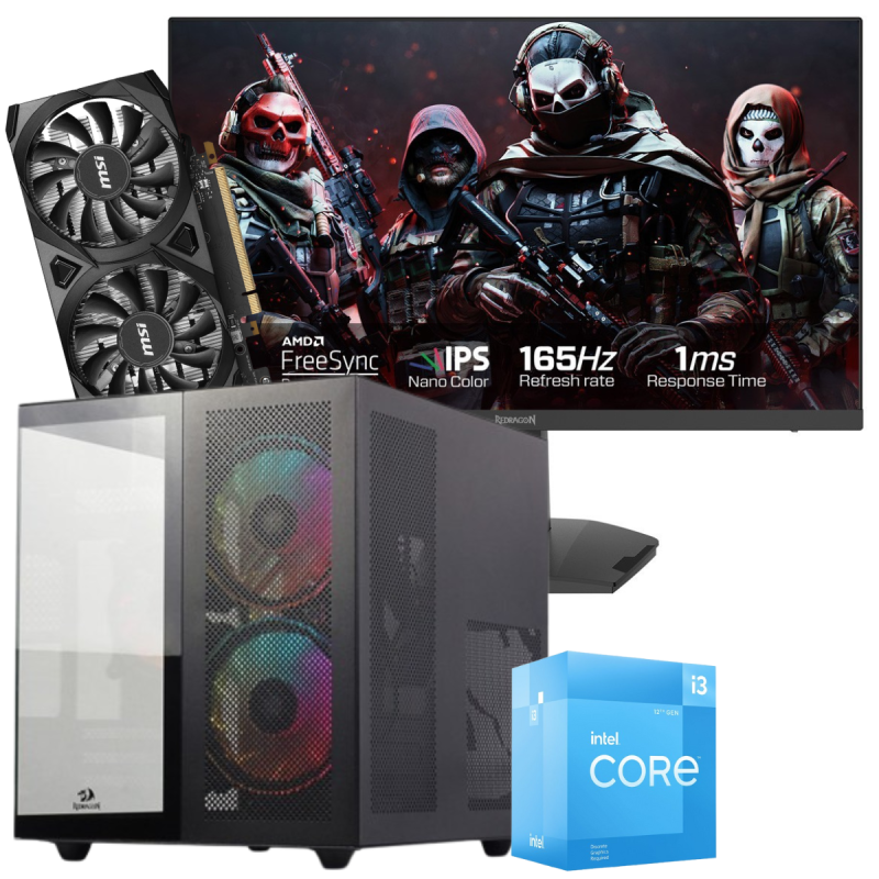 Setup Gamer Special Pc de Bureau Gaming / i3-12100F / 16 Go Avec Écran Gaming Redragon 24" Full HD IPS / 180 Hz