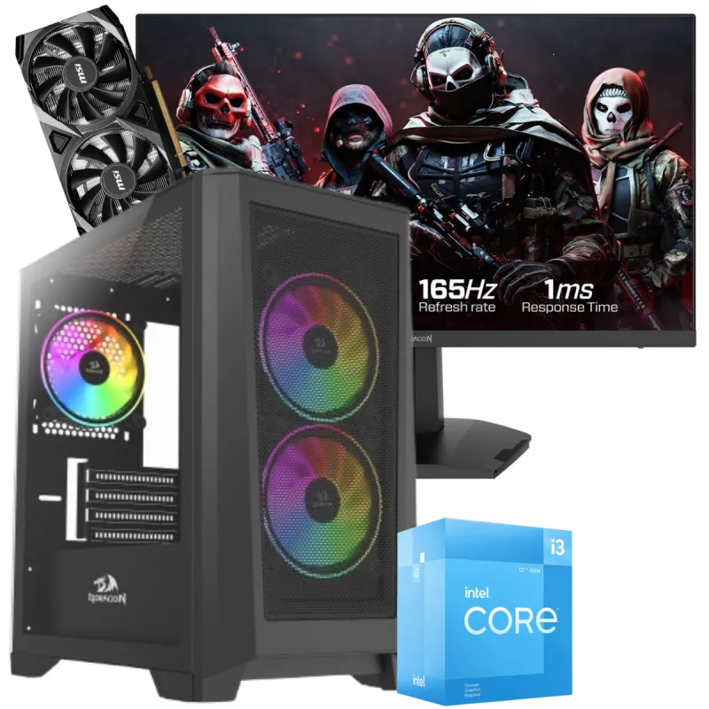 Setup Gamer Special Pc de Bureau Gaming / i3-12100F / RTX 3050 8G / 16 Go Avec Écran Gaming Redragon 24" Full HD IPS / 180 Hz