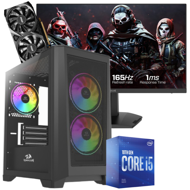 Setup Gamer Special Pc de Bureau Gaming / i5-10400F / RTX 3050 8G / 32 Go Avec Écran Gaming Redragon 24" Full HD IPS / 180 Hz