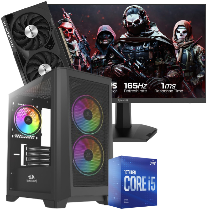 Setup Gamer Special Pc de Bureau Gaming / i5-10400F / RTX 4060 8G / 16 Go Avec Écran Gaming Redragon 24" Full HD IPS / 180 Hz