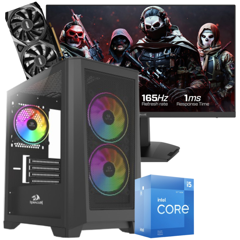 Setup Gamer Special Pc de Bureau Gaming / i5-12400F / RTX 3050 8G / 16 Go Avec Écran Gaming Redragon 24" Full HD IPS / 180 Hz