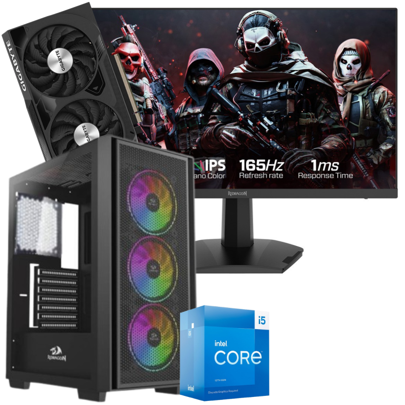 Setup Gamer Special Pc de Bureau Gaming / i5-13400F / RTX 4060 8G / 16 Go Avec Écran Gaming Redragon 24" Full HD IPS / 180 Hz