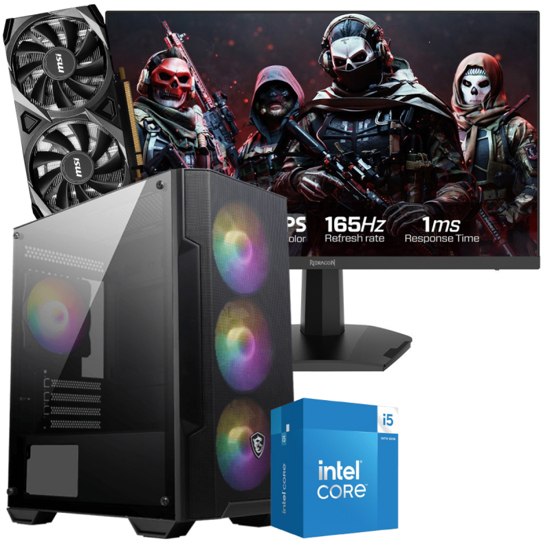 Setup Gamer Special Pc de Bureau Gaming / i5-14400F / RTX 3050 8G / 16 Go Avec Écran Gaming Redragon 24" Full HD IPS / 180 Hz