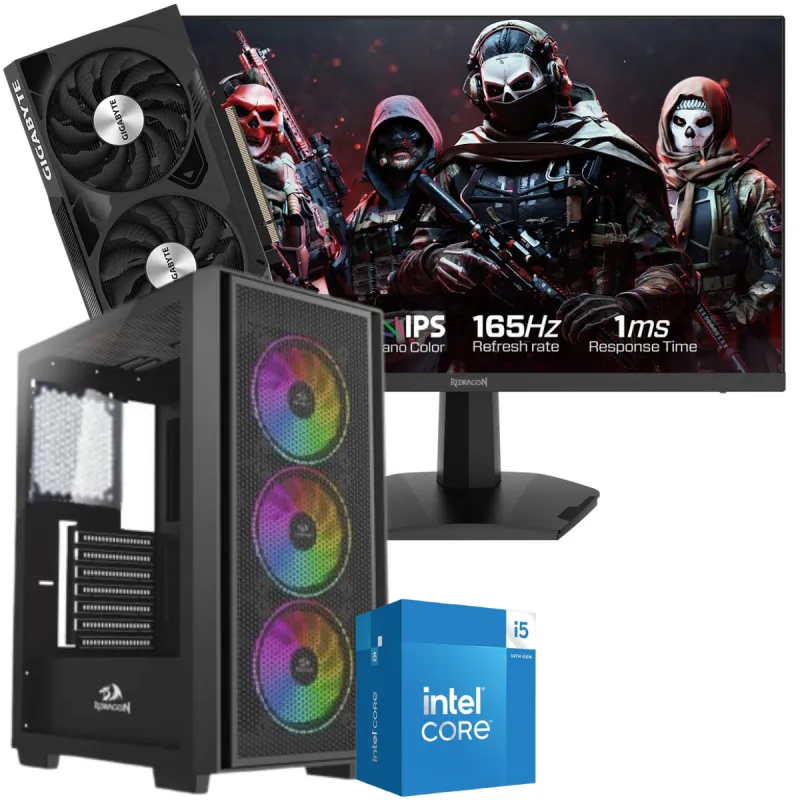 Setup Gamer Special Pc de Bureau Gaming / i5-14400F / RTX 4060 8G / 16 Go Avec Écran Gaming Redragon 24" Full HD IPS / 180 Hz