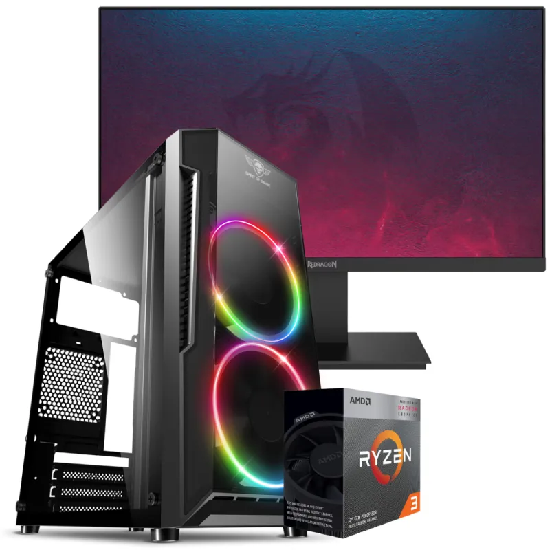 Setup Gamer Special Pc de Bureau Gaming / Ryzen 3 3200G / Vega 8 / 16 Go Avec Écran Gaming REDRAGON 21.5" Full HD VA / 100 Hz