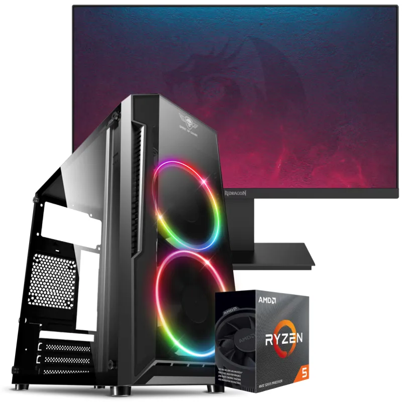 Setup Gamer Special Pc de Bureau Gaming / Ryzen 5 3400G / Vega 11 / 16 Go Avec Écran Gaming REDRAGON 21.5" Full HD VA / 100 Hz