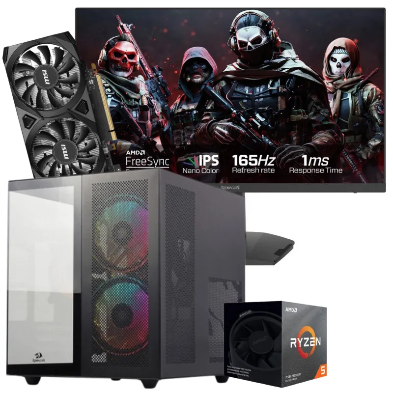 Setup Gamer Special Pc de Bureau Gaming / Ryzen 5 3500X / 16 Go Avec Écran Gaming Redragon 24" Full HD IPS / 180 Hz