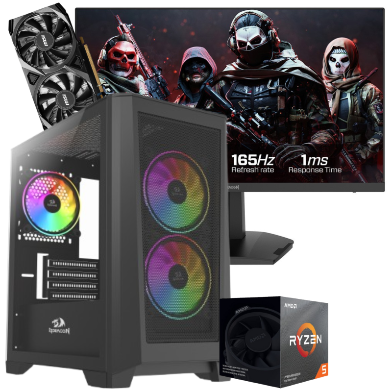 Setup Gamer Special Pc de Bureau Gaming / Ryzen 5 3500X / RTX 3050 8G / 16 Go Avec Écran Gaming Redragon 24" Full HD IPS / 180 Hz