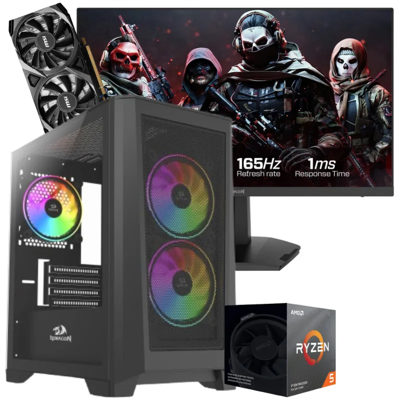 Setup Gamer Special Pc de Bureau Gaming / Ryzen 5 3500X / RTX 3050 8G / 32 Go Avec Écran Gaming Redragon 24" Full HD IPS / 180 Hz
