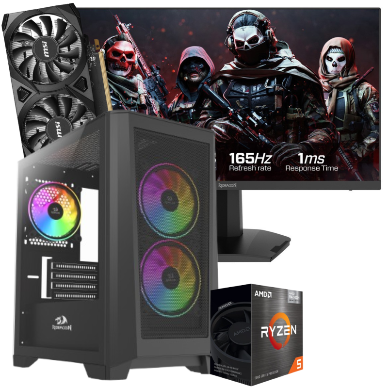 Setup Gamer Special Pc de Bureau Gaming / Ryzen 5 3600 / RTX 3050 6G / 16 Go Avec Écran Gaming Redragon 24" Full HD IPS / 180 Hz