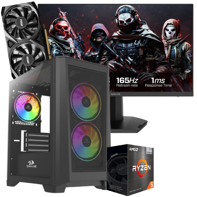 Setup Gamer Special Pc de Bureau Gaming / Ryzen 5 3600 / RTX 3050 8G / 32 Go Avec Écran Gaming Redragon 24" Full HD IPS / 180 Hz