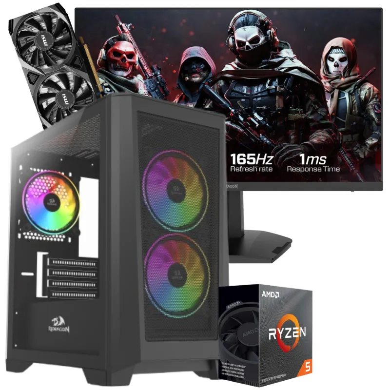 Setup Gamer Special Pc de Bureau Gaming / Ryzen 5 4500 / RTX 3050 8G / 16 Go Avec Écran Gaming Redragon 24" Full HD IPS / 180 Hz