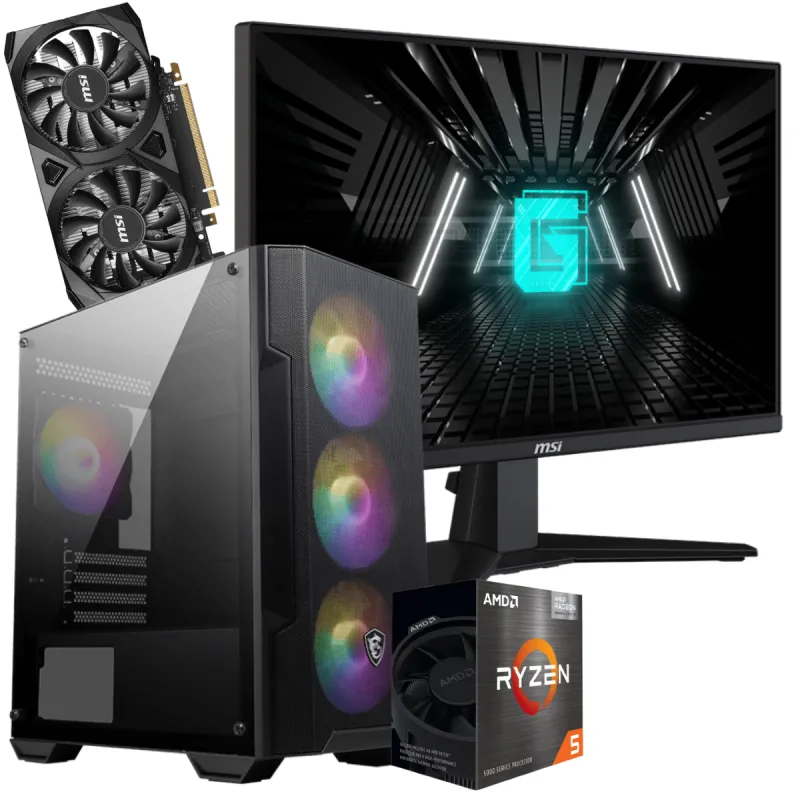 Setup Gamer Special Pc de Bureau Gaming / Ryzen 5 5500 / RTX 3050 6G / 16 Go Avec Écran Gaming MSI 24.5" Full HD IPS / 180 Hz