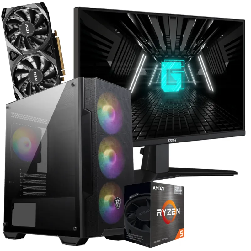 Setup Gamer Special Pc de Bureau Gaming / Ryzen 5 5500 / RTX 3050 8G / 32 Go Avec Écran Gaming MSI 24.5" Full HD IPS / 180 Hz