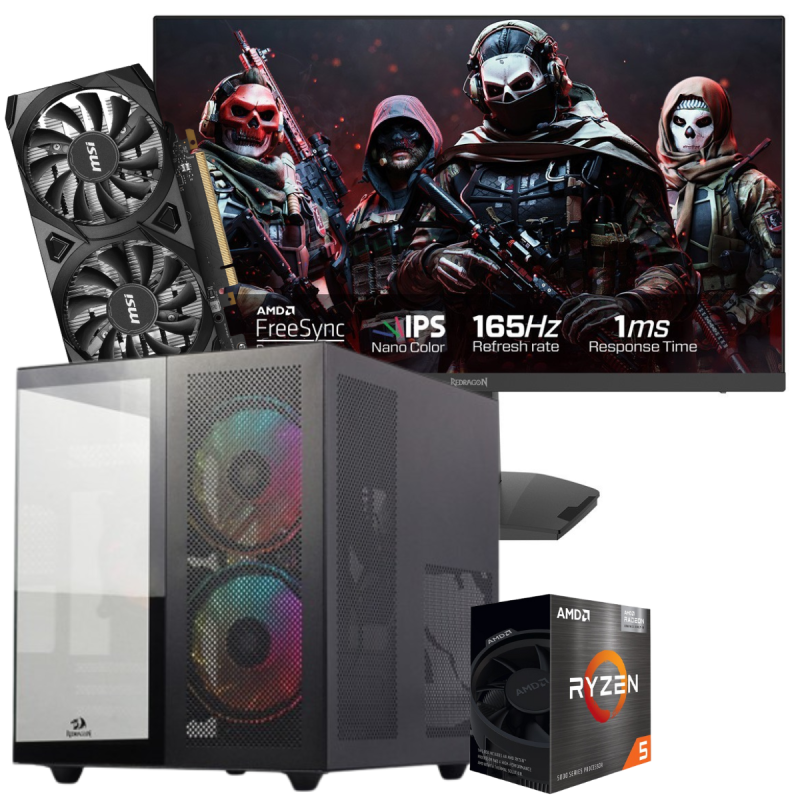 Setup Gamer Special Pc de Bureau Gaming / Ryzen 5 5600 / 32 Go Avec Écran Gaming Redragon 24" Full HD IPS / 180 Hz