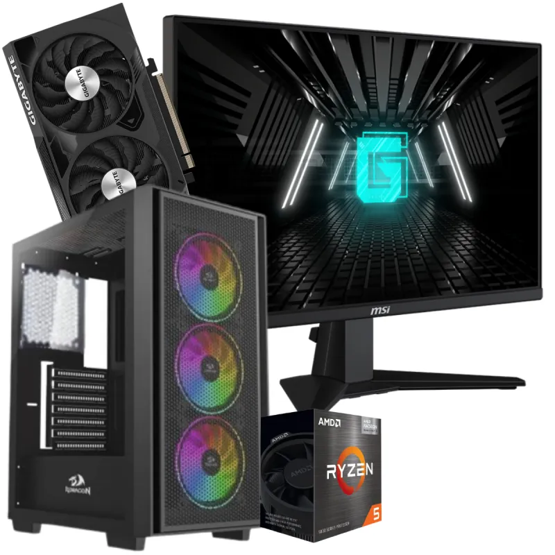 Setup Gamer Special Pc de Bureau Gaming / Ryzen 5 5600 / RTX 4060 8G / 32 Go Avec Écran Gaming MSI 24.5" Full HD IPS / 180 Hz