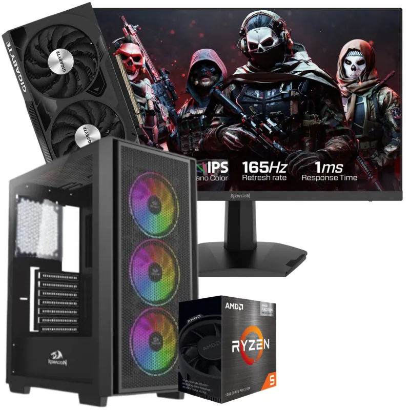 Setup Gamer Special Pc de Bureau Gaming / Ryzen 5 5600X / RTX 4060 8G / 32 Go Avec Écran Gaming Redragon 24" Full HD IPS / 180 Hz