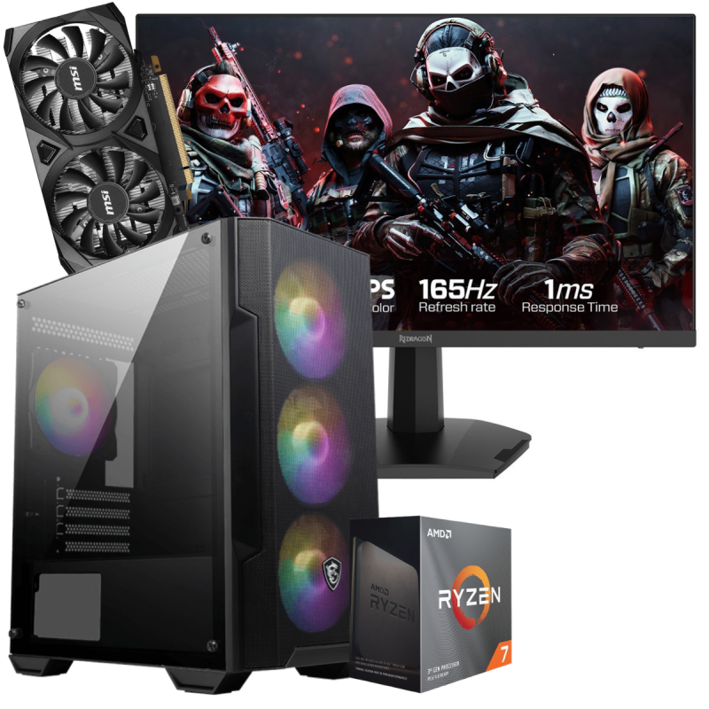 Setup Gamer Special Pc de Bureau Gaming / Ryzen 7 5700 / RTX 3050 6G / 32 Go Avec Écran Gaming Redragon 24" Full HD IPS / 180 Hz