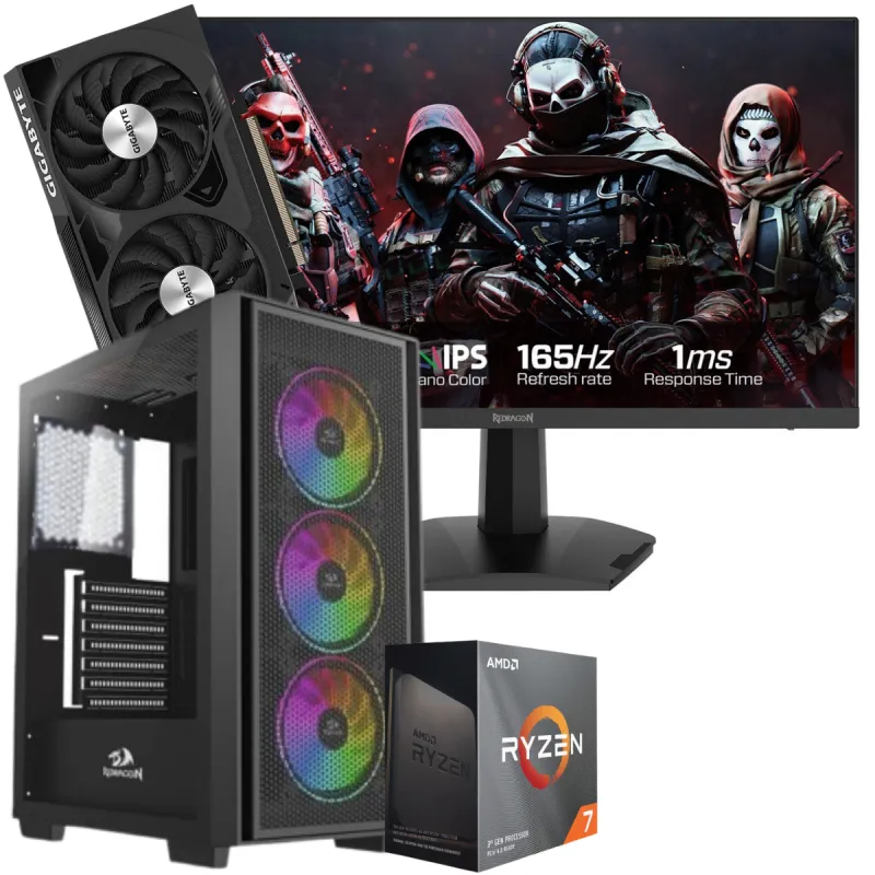 Setup Gamer Special Pc de Bureau Gaming / Ryzen 7 5700X / RTX 4060 8G / 16 Go Avec Écran Gaming Redragon 24" Full HD IPS / 180 Hz