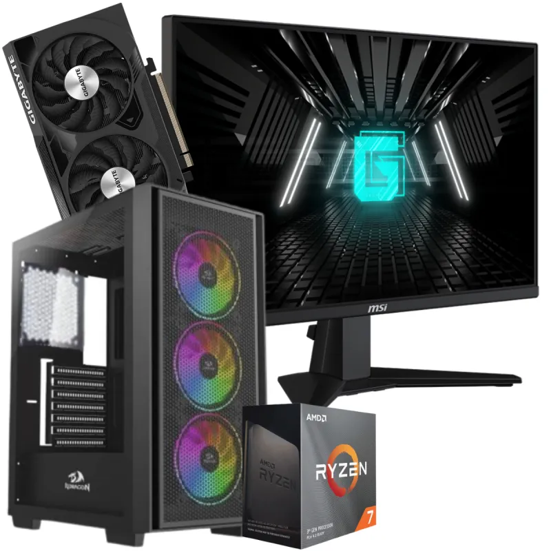 Setup Gamer Special Pc de Bureau Gaming / Ryzen 7 5700X / RTX 4060 8G / 32 Go Avec Écran Gaming MSI 24.5" Full HD IPS / 180 Hz