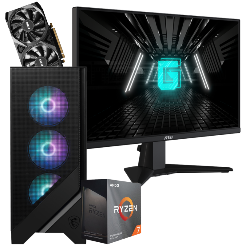 Setup Gamer Special Pc de Bureau Gaming / Ryzen 7 5700X3D / RTX 3050 8G / 32 Go Avec Écran Gaming MSI 24.5" Full HD IPS / 180 Hz