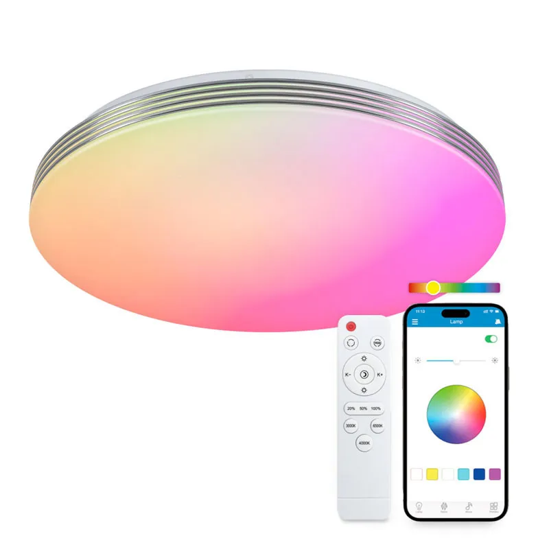 SmartLED KSIX Plafonnier Boreal, RGBIC +CCT, diamètre 38,5 cm, 5.600 blanc