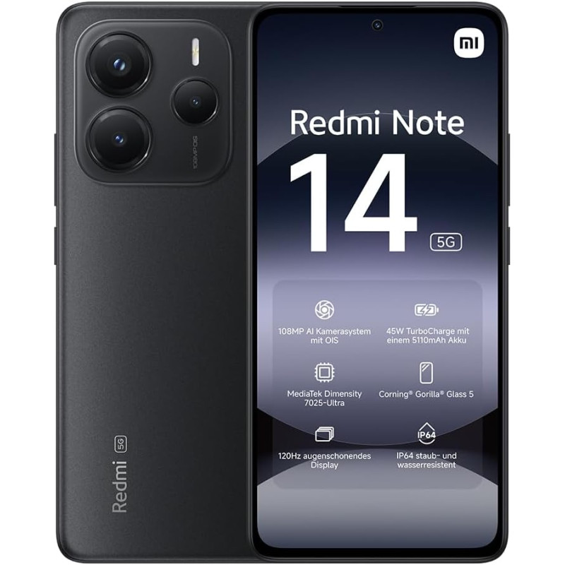 Smartphone XIAOMI Redmi Note 14 / 5G / 8 Go / 256 Go / Noir