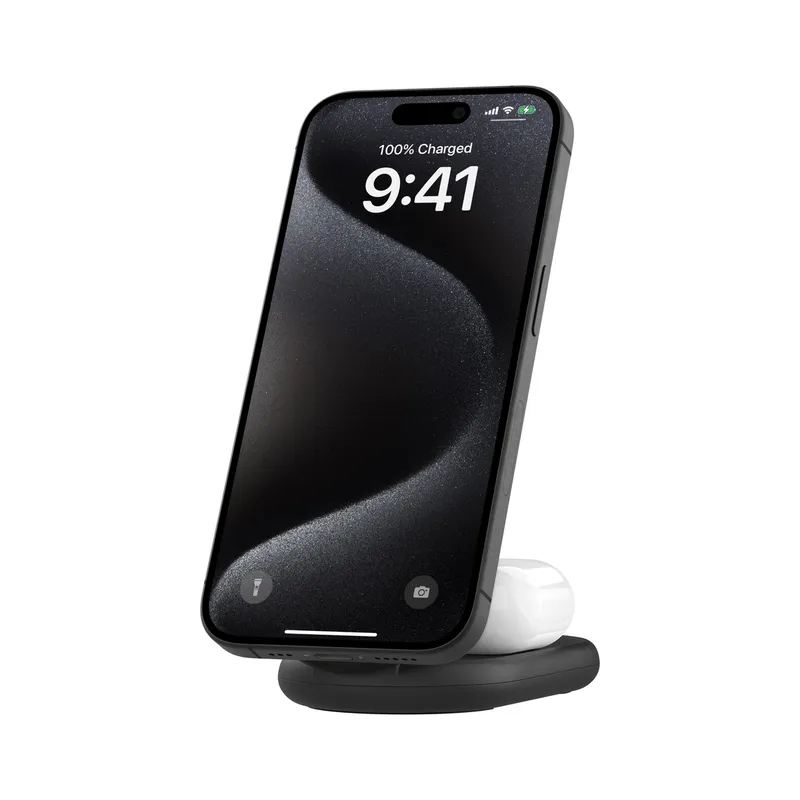 Socle de recharge 2-en-1 aimantée et pliable avec Qi2 15 W / Noir