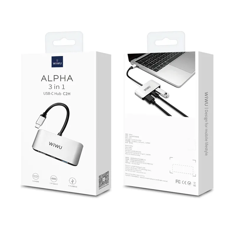 Station d'accueil 3 EN 1 USB-C WIWU Alpha C2H Pour MacBook et autres / Gris