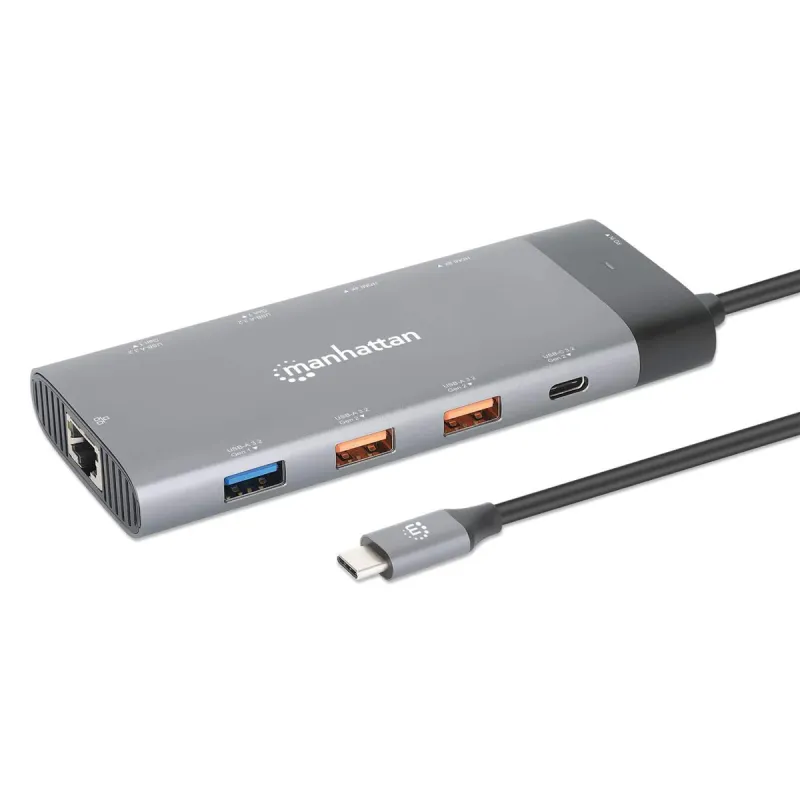 Station d'accueil Manhattan multiport USB-C PD 10 en 1 pour double écran 8K