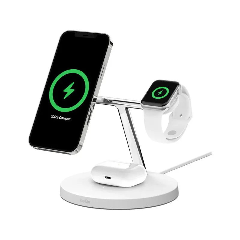 Station de chargement sans fil 3 en 1 avec MagSafe 15 W Belkin WIZ017VFWH / Blanc