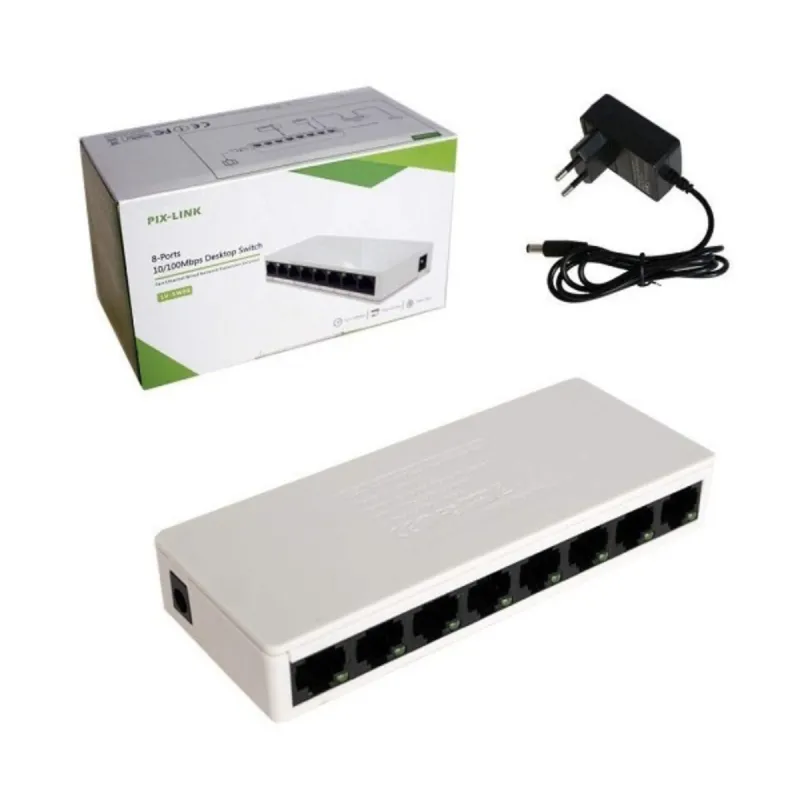 Switch de bureau PIX-LINK 8 Ports 10/100 Mbps / Blanc